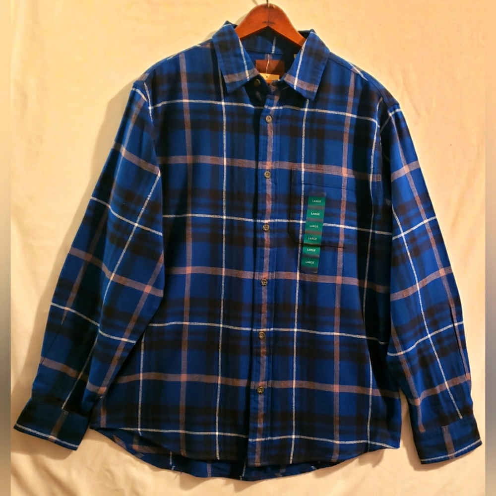 Woolrich Cobalt Blue Men's Large Plaid Flannel Long Sleeve Button Front Shirt